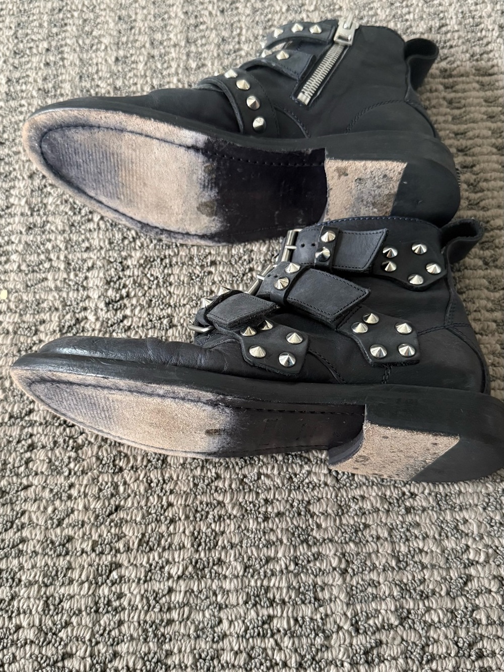 Zadig and Voltaire Studded Black Leather Buckle & Zip Ankle Boots size 38 / 7.5 - Picture 4 of 4
